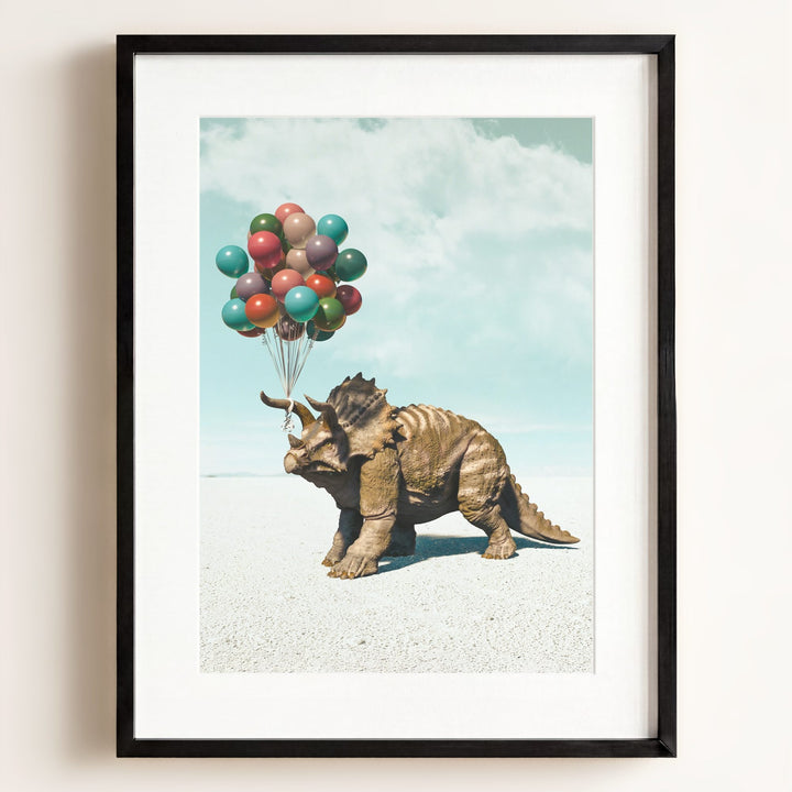 Triceratops with Balloons Art Print