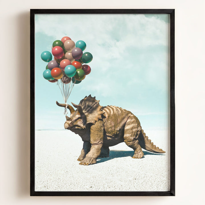 Triceratops with Balloons Art Print