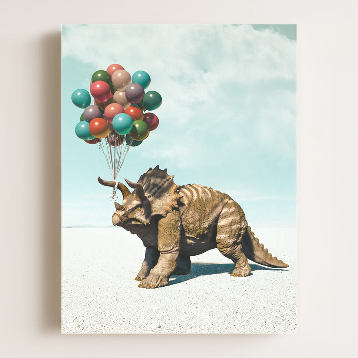 Triceratops with Balloons Art Print