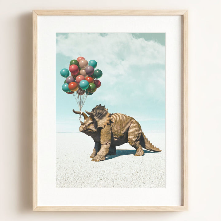 Triceratops with Balloons Art Print