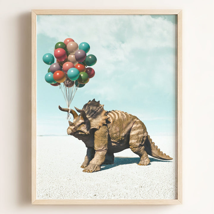 Triceratops with Balloons Art Print