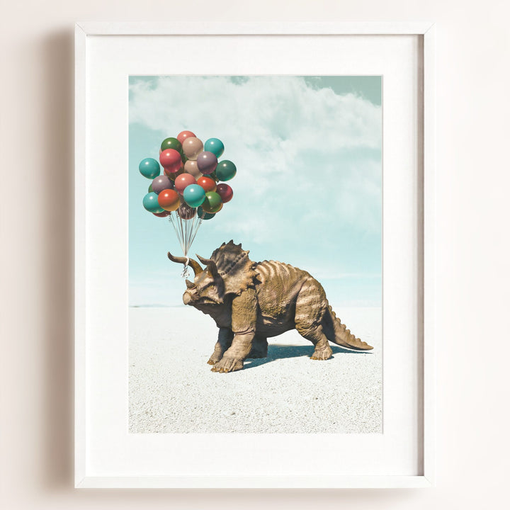 Triceratops with Balloons Art Print