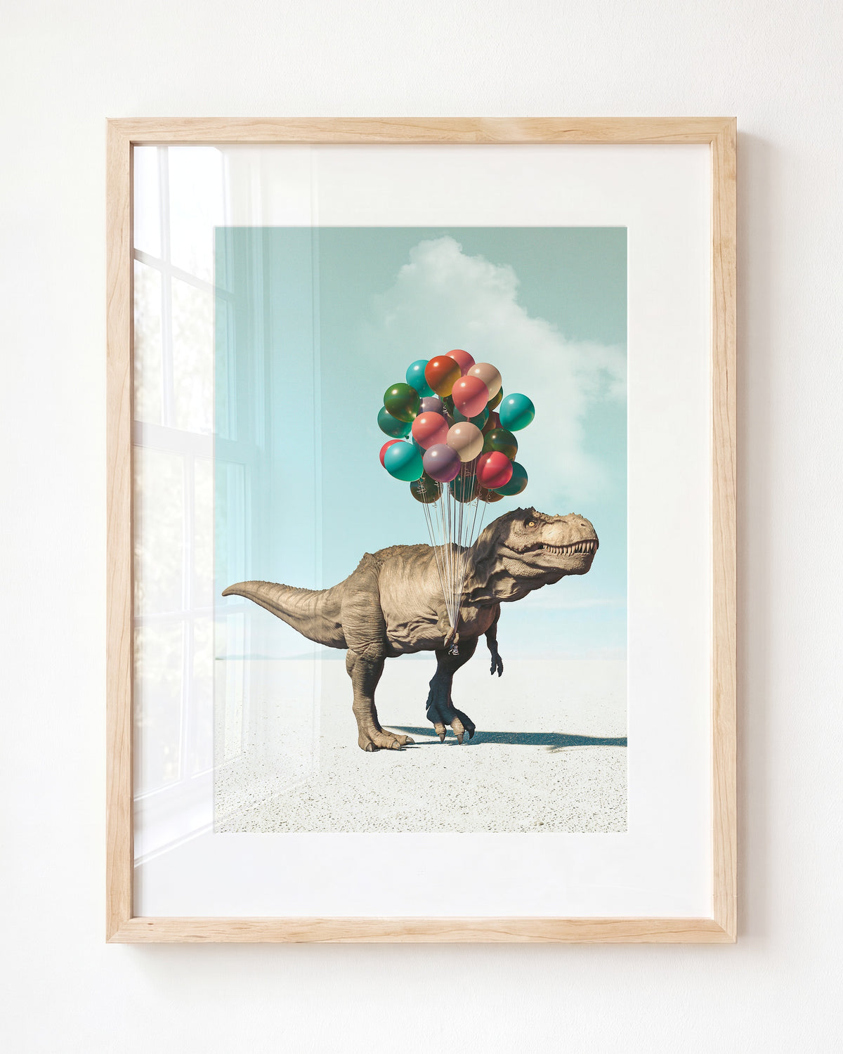 Tyrannosaurus Rex with Balloons Art Print - Framed Art