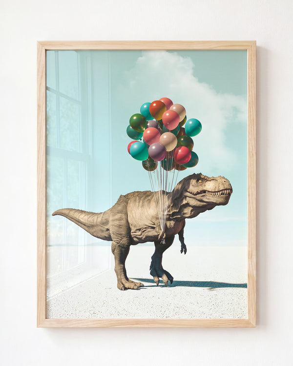 Tyrannosaurus Rex with Balloons Art Print - Framed Art