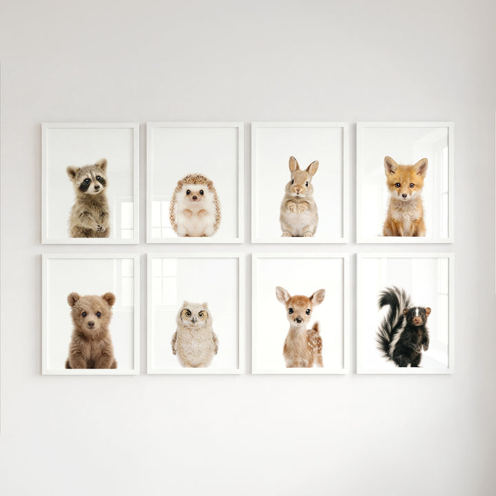 Woodland Animals Set of 8 Baby Animals Nursery Decor Art Prints