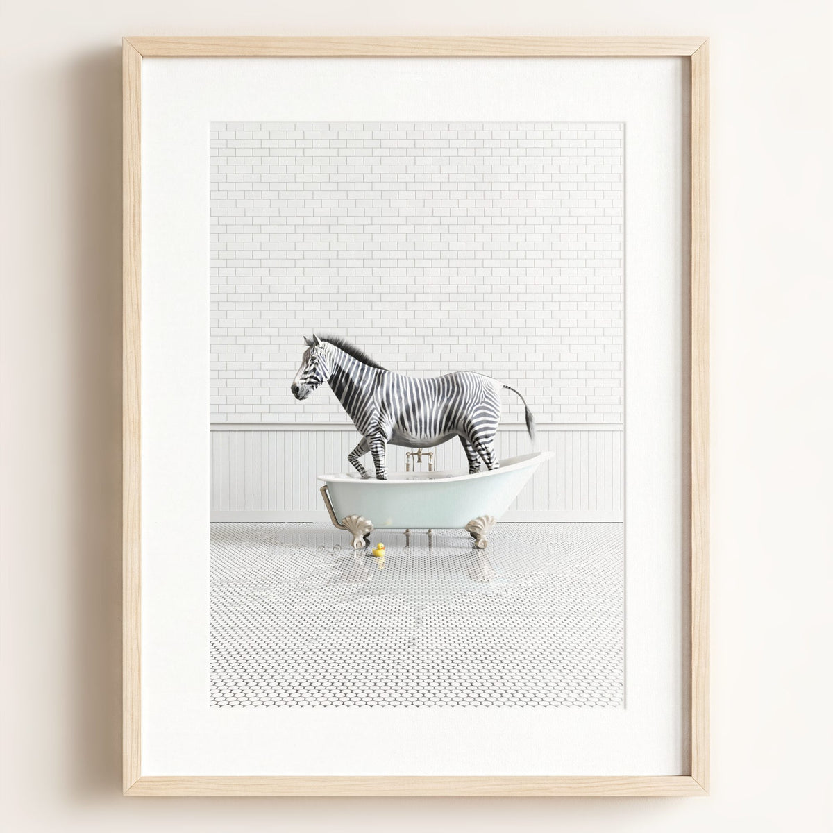 Zebra in Blue Bathtub - Framed Art