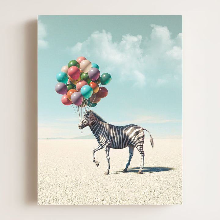 Zebra with Balloons Art Print