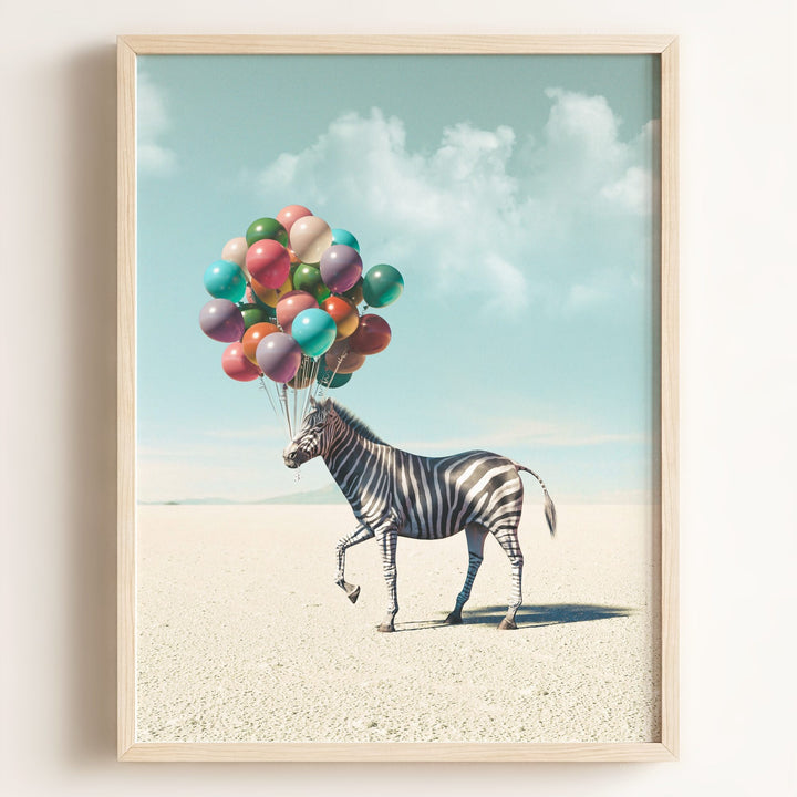 Zebra with Balloons Art Print