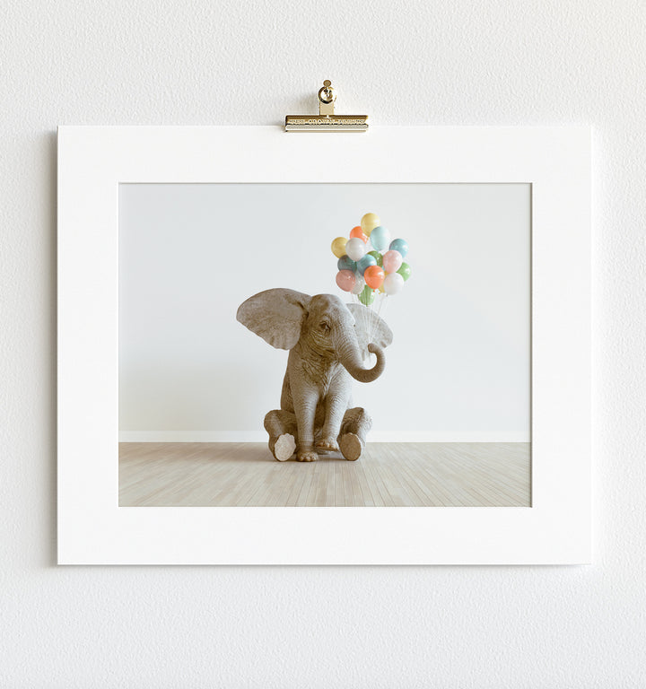 Elephant with Balloons Art Print