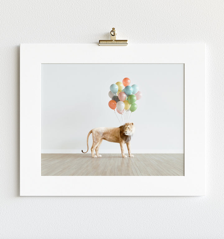 Lion with Balloons Art Print