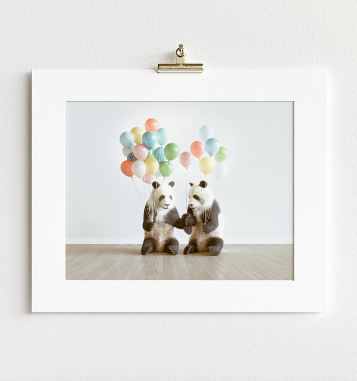 Pandas with Balloons Art Print