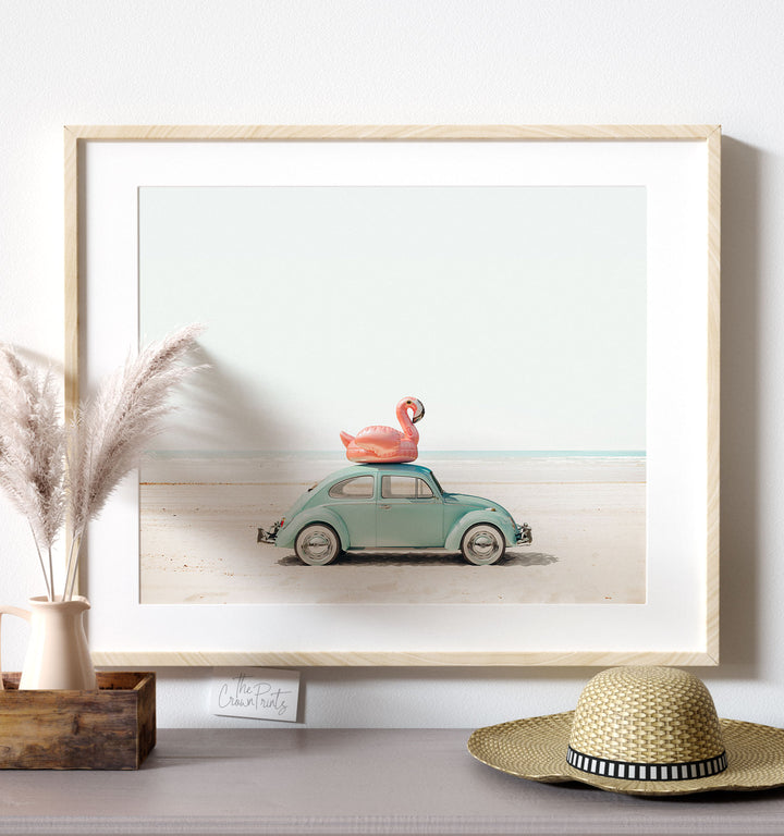 A Beetle and a Flamingo at the Beach Horizontal