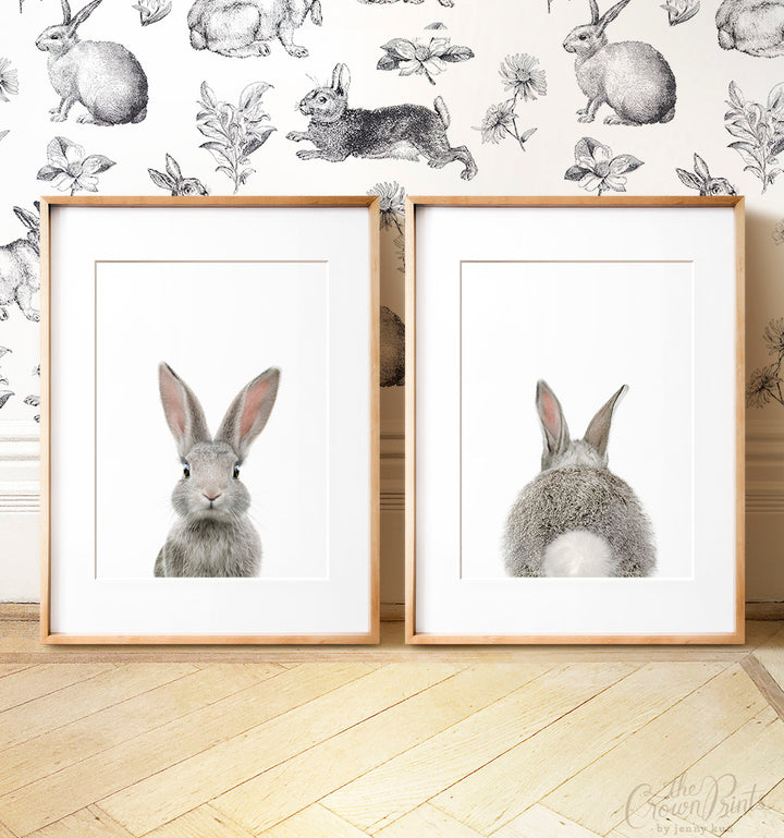 Baby Rabbits - Heads and Tails - Set of 2 Nursery Art Prints