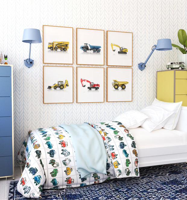 Construction Vehicles Set of 6 Vertical - Boy Room Decor Prints