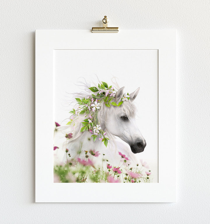 Horse with Flower Crown and Wildflowers