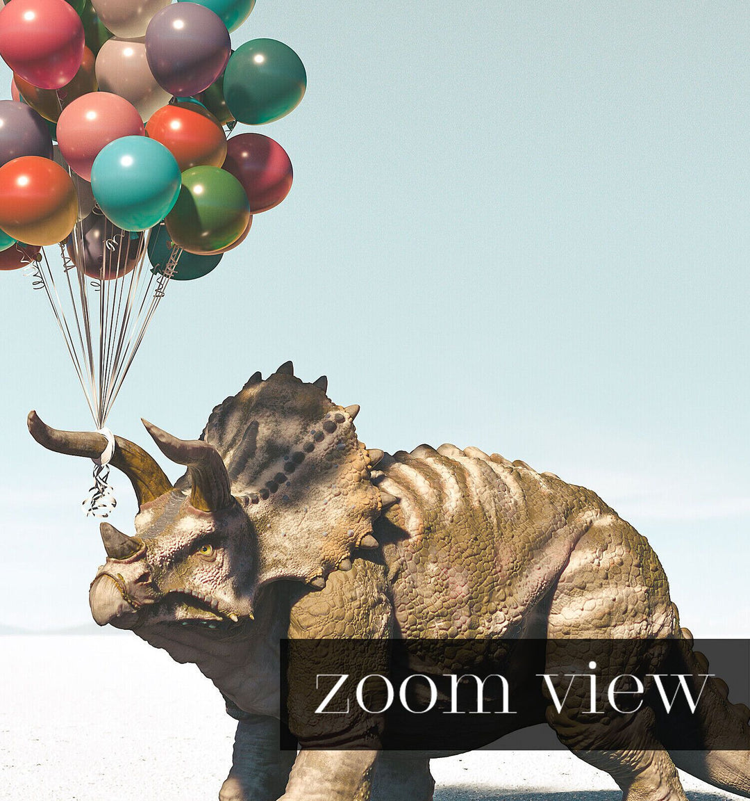 Triceratops with Balloons Horizontal Art Print