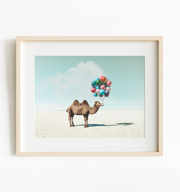 Camel with Balloons Wall Art Print
