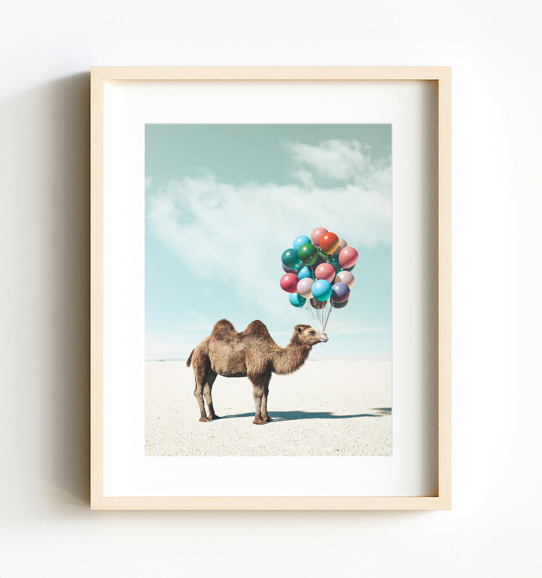 Camel with Balloons Wall Art Print