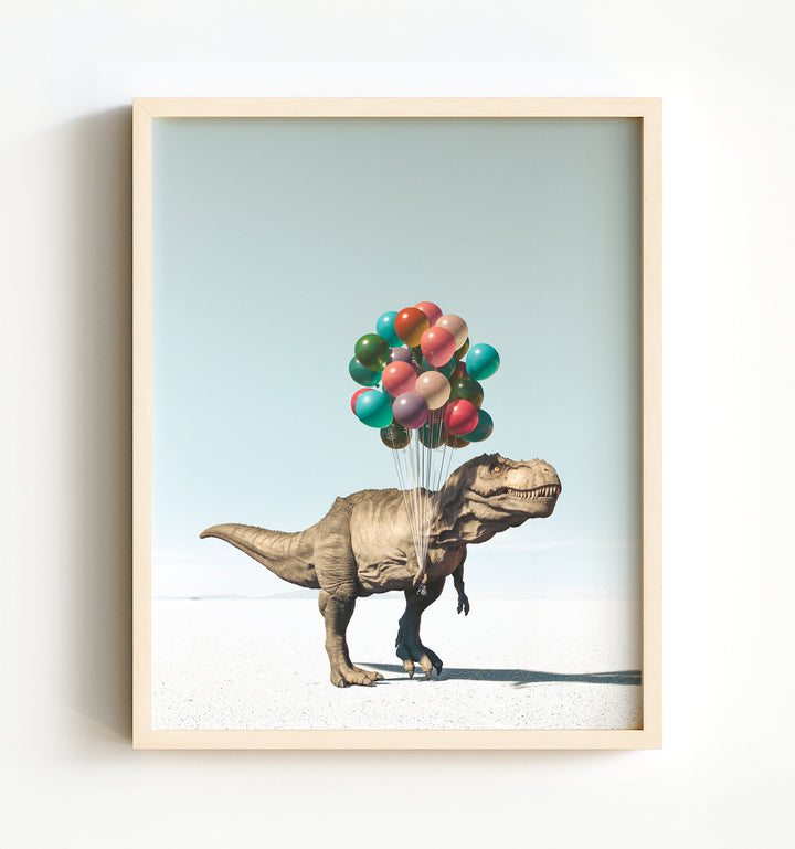 Tyrannosaurus Rex with Balloons Art Print