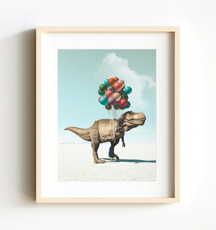 Tyrannosaurus Rex with Balloons Art Print
