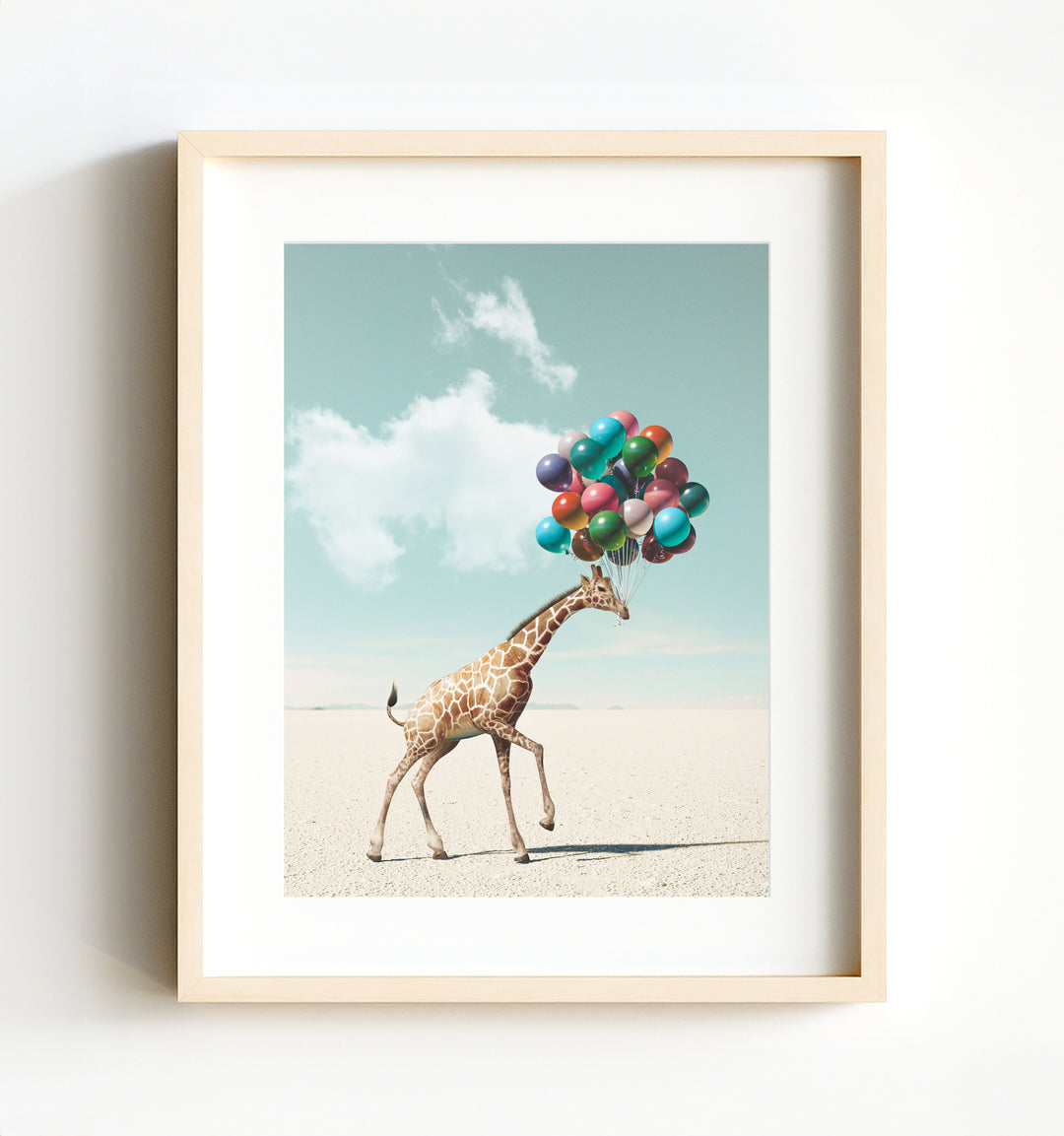 Giraffe with Balloons Art Print