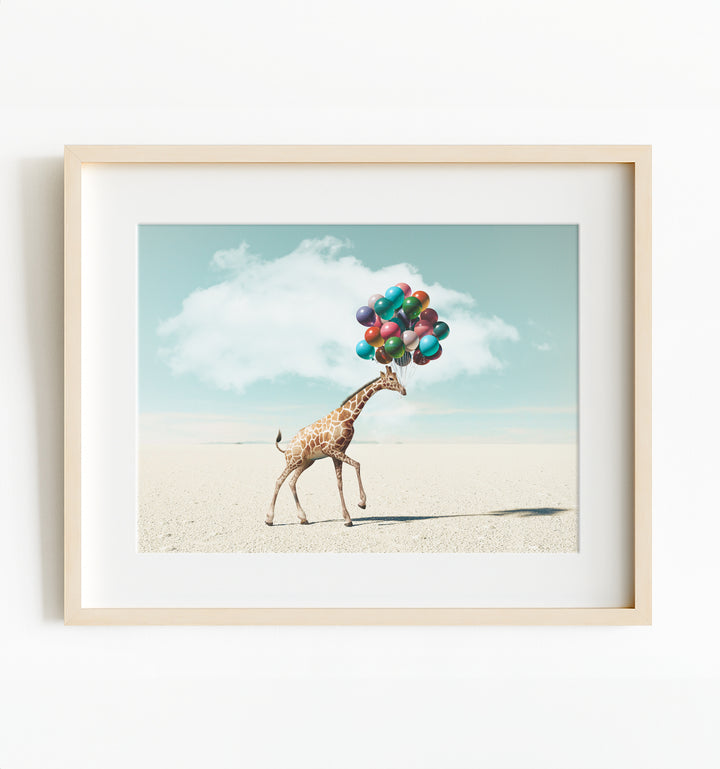 Giraffe with Balloons Art Print
