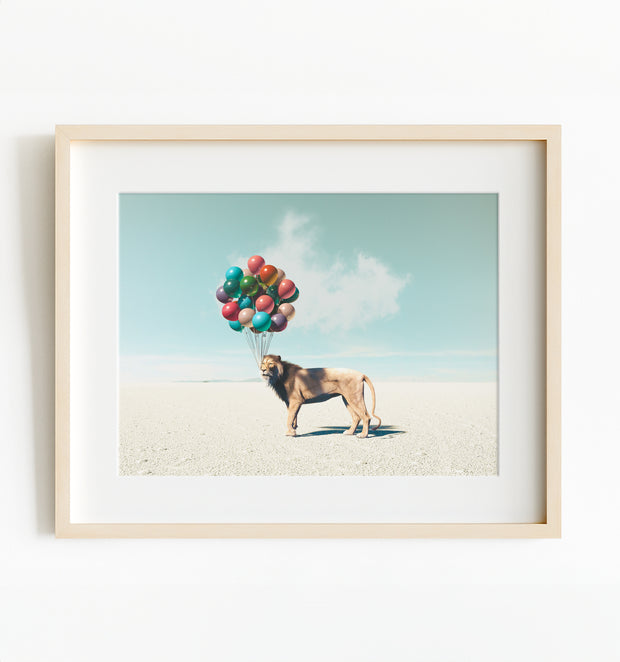 Lion with Balloons Art Print