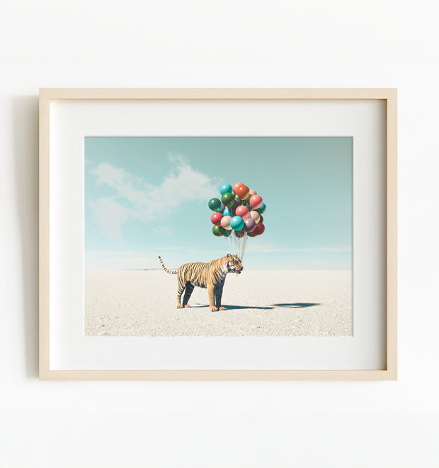 Tiger with Balloons Art Print