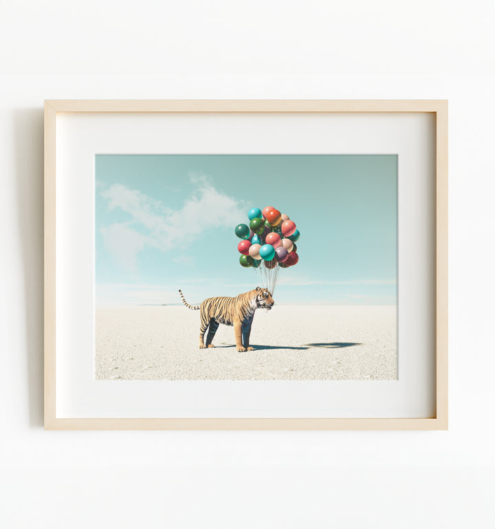 Tiger with Balloons Art Print