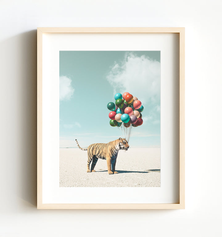 Tiger with Balloons Art Print