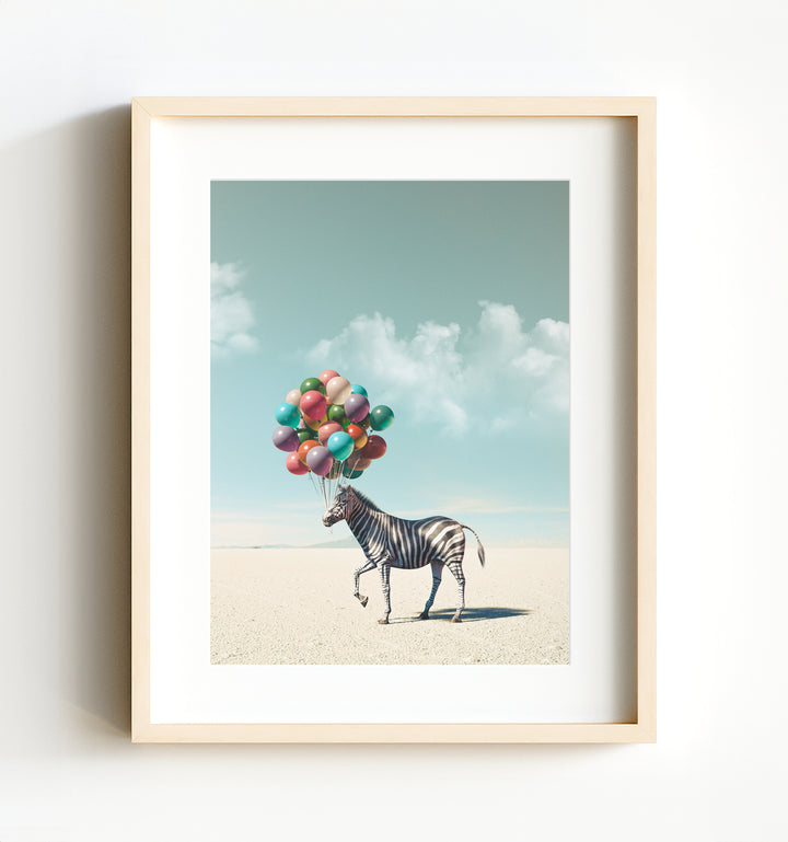 Zebra with Balloons Art Print