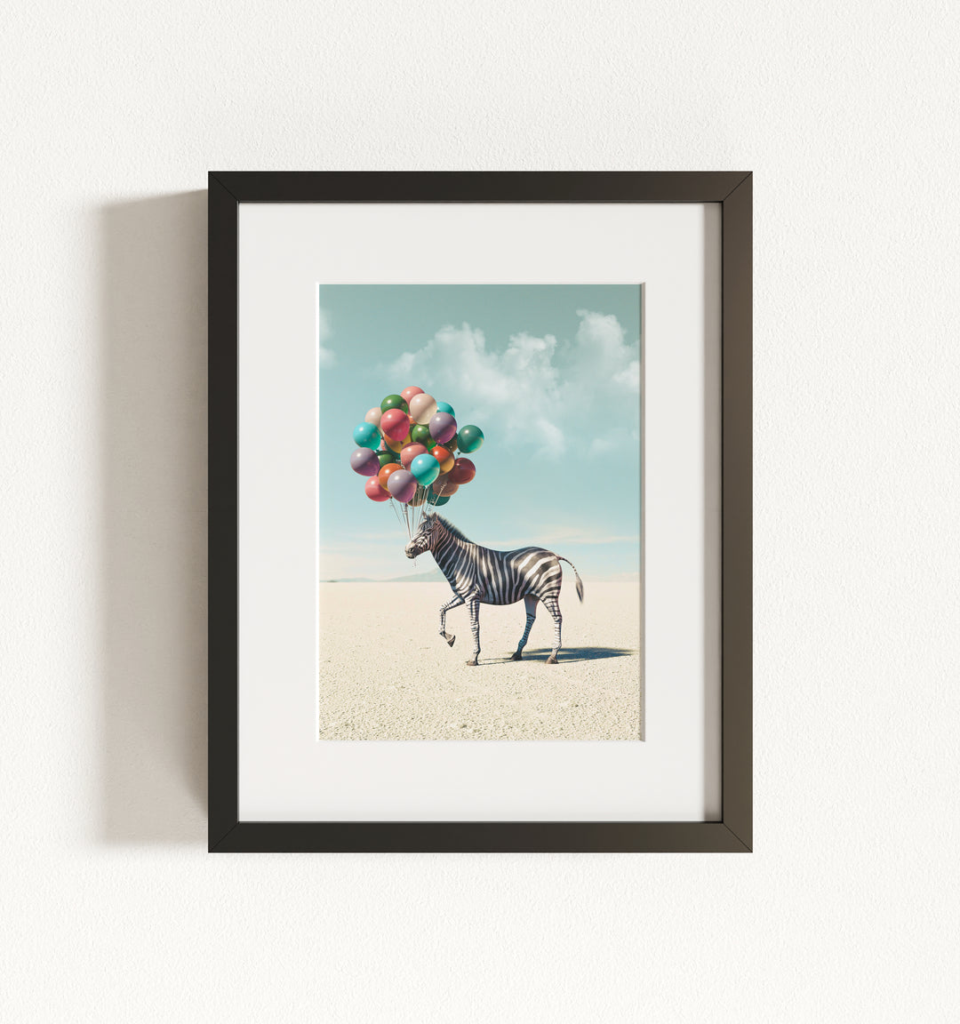 Zebra with Balloons Framed Art