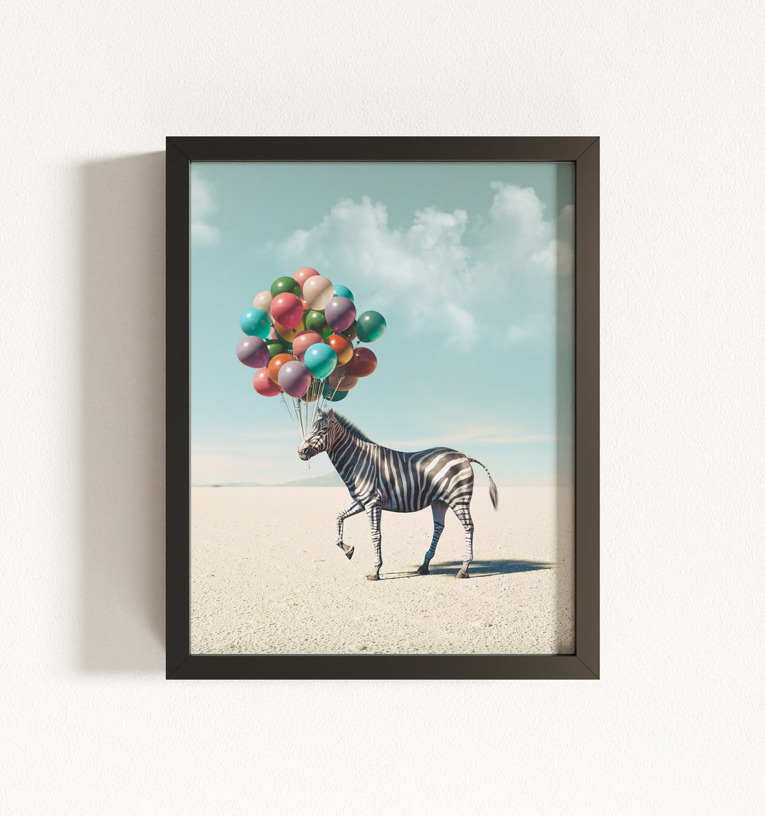 Zebra with Balloons Framed Art