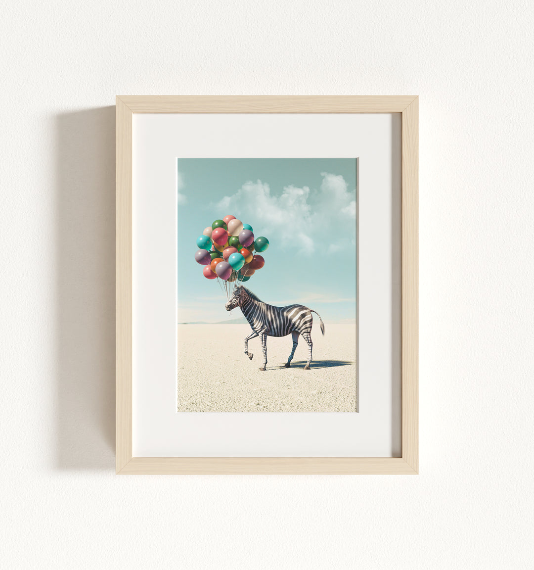 Zebra with Balloons Framed Art