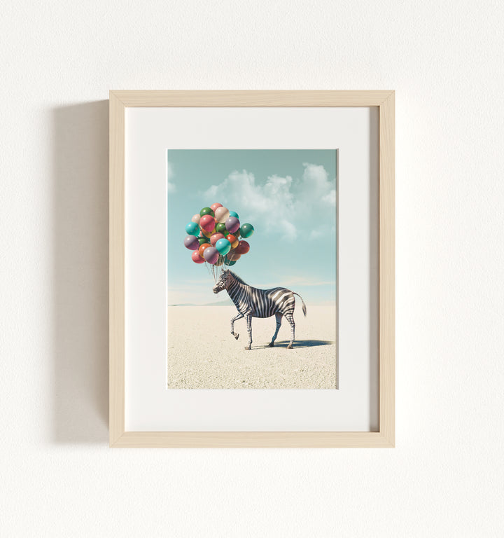 Zebra with Balloons Framed Art