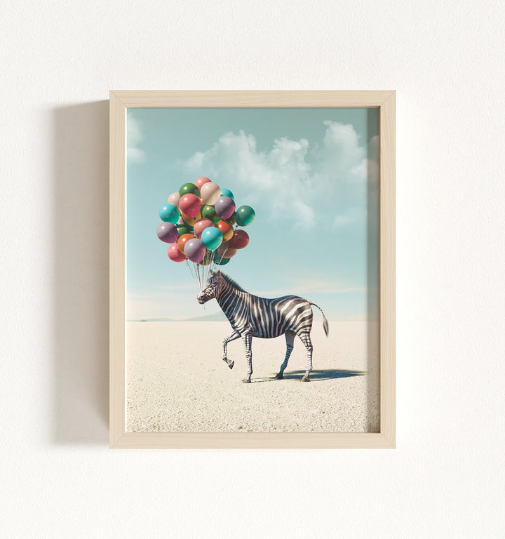 Zebra with Balloons Framed Art