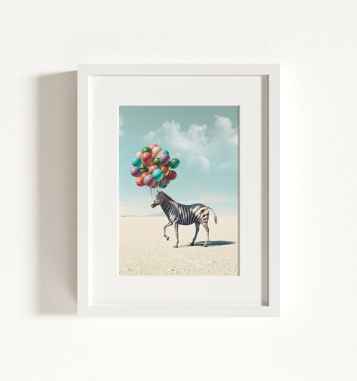 Zebra with Balloons Framed Art