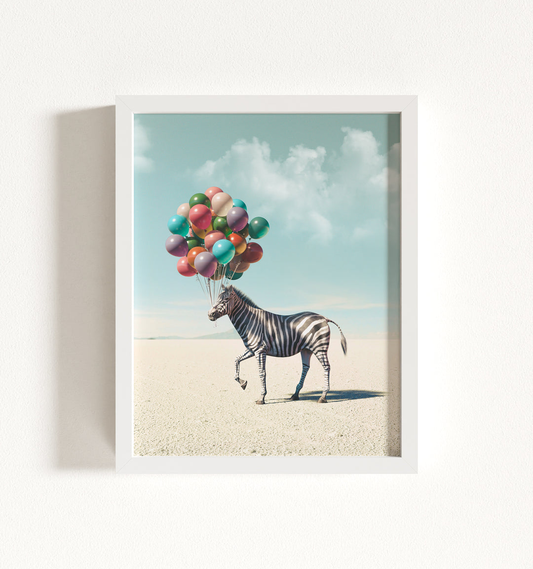 Zebra with Balloons Framed Art