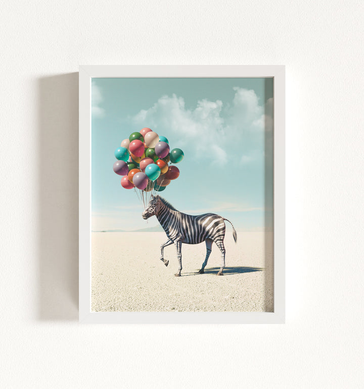 Zebra with Balloons Framed Art