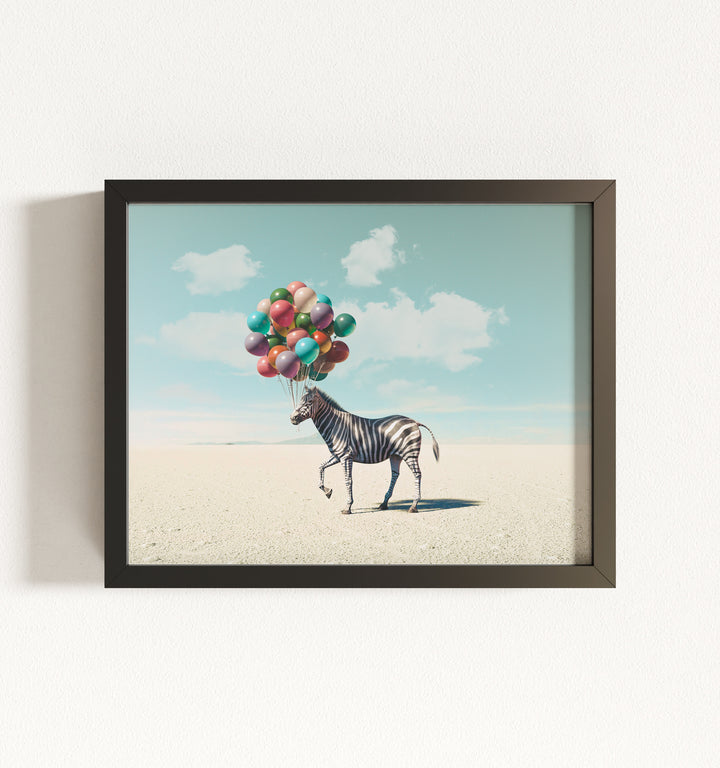 Zebra with Balloons Framed Art