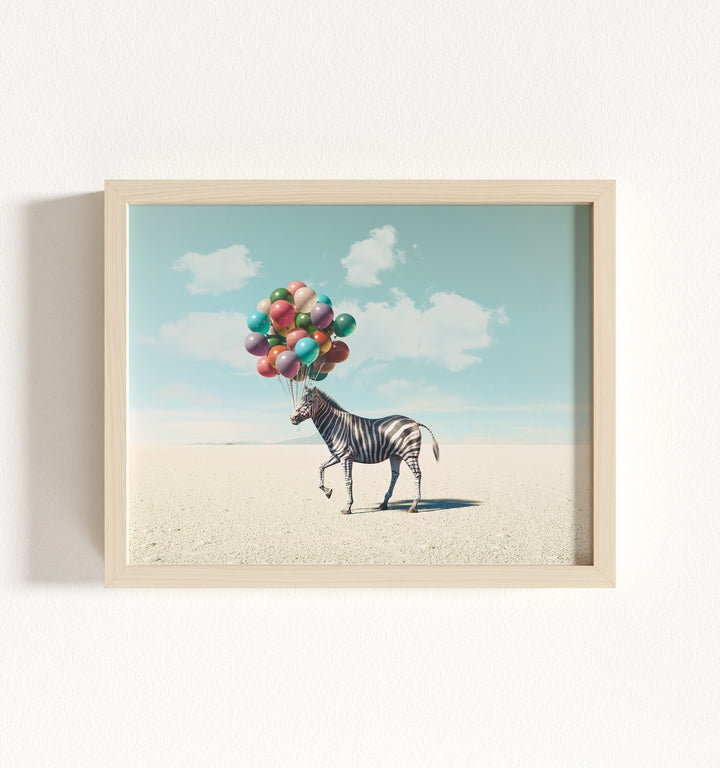Zebra with Balloons Framed Art