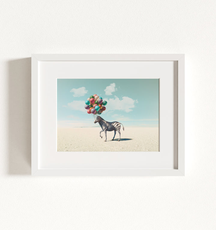 Zebra with Balloons Framed Art