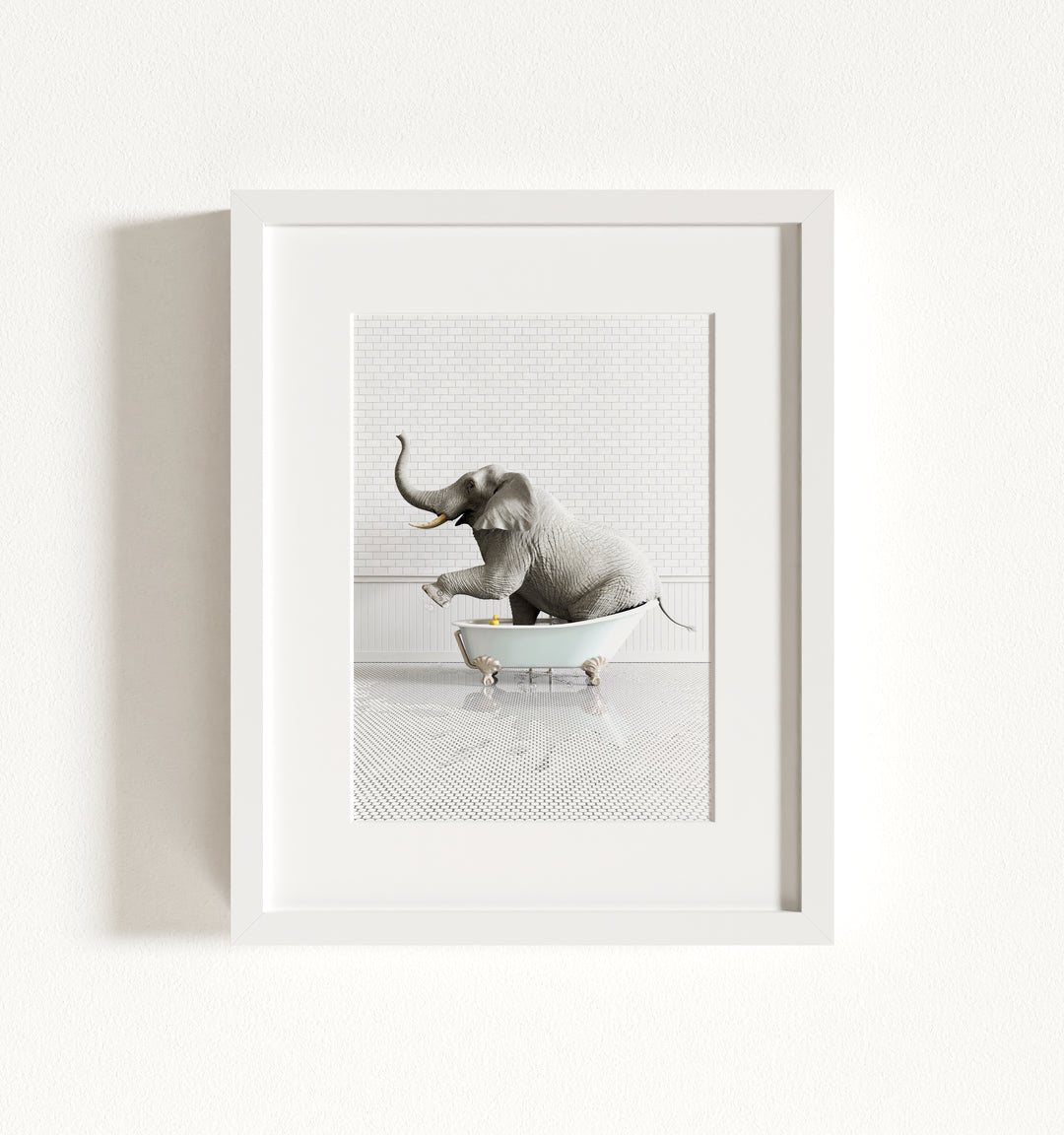 Elephant in Blue Bathtub Framed Art
