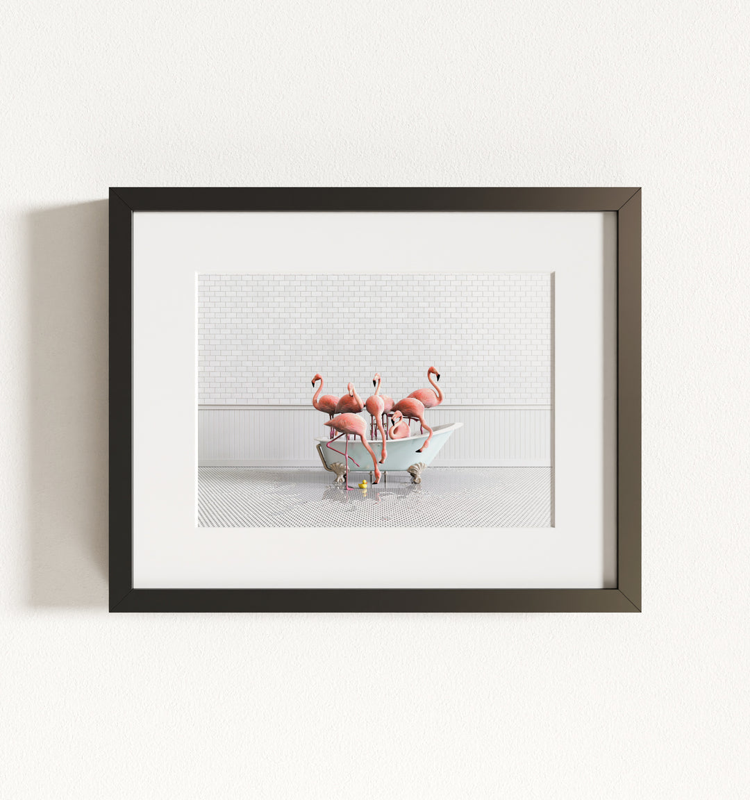 Flamingos in Blue Bathtub Framed Art