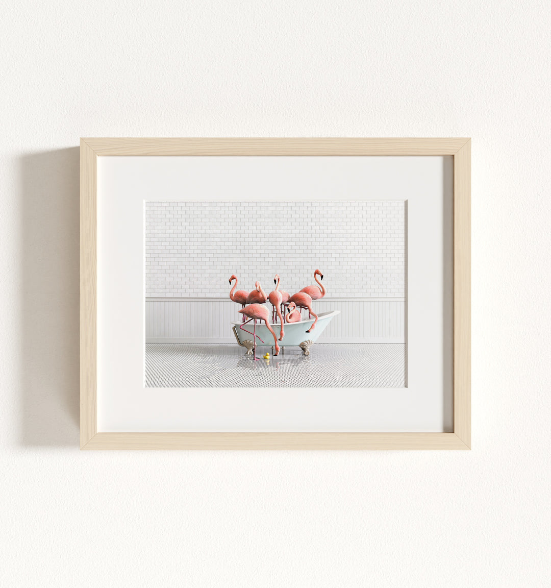 Flamingos in Blue Bathtub Framed Art