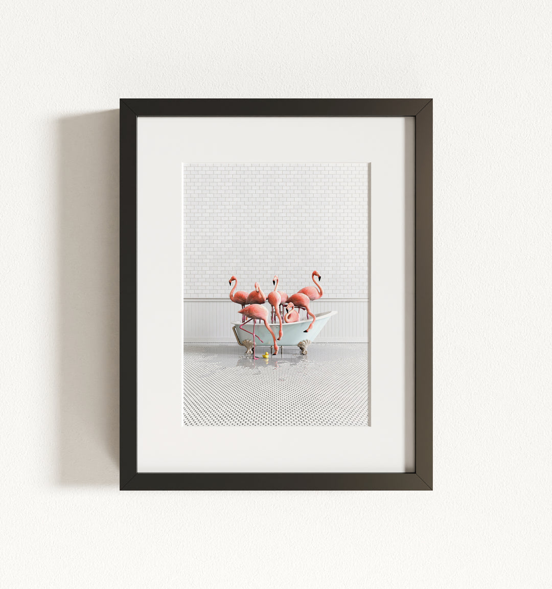Flamingos in Blue Bathtub Framed Art