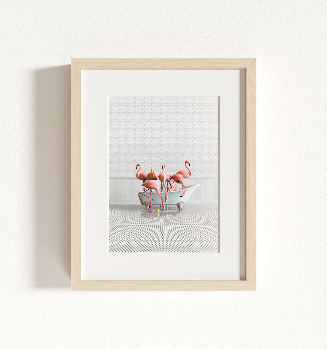 Flamingos in Blue Bathtub Framed Art