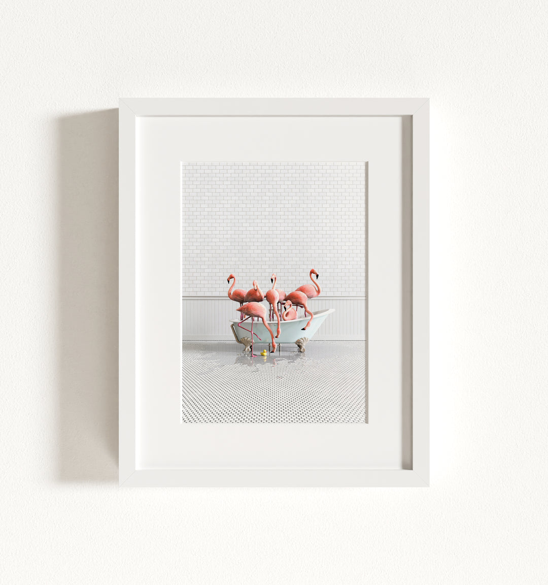 Flamingos in Blue Bathtub Framed Art