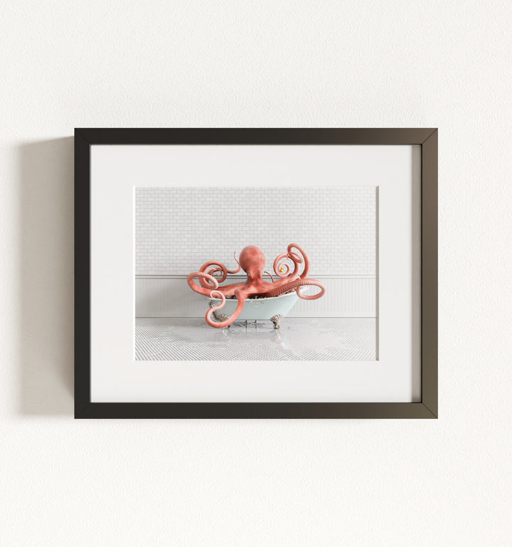 Octopus in Blue Bathtub Framed Art