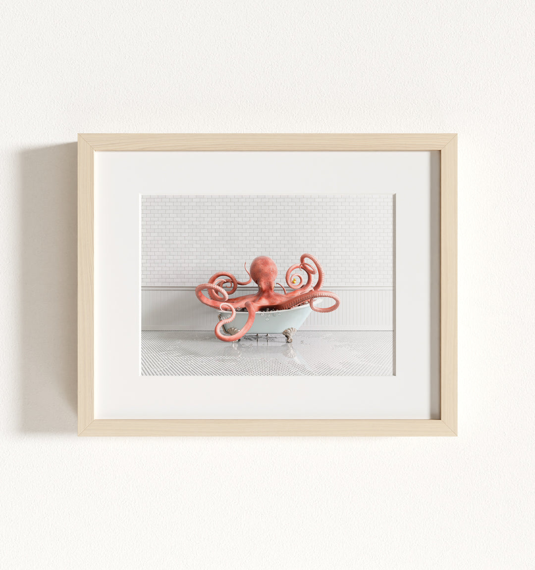 Octopus in Blue Bathtub Framed Art